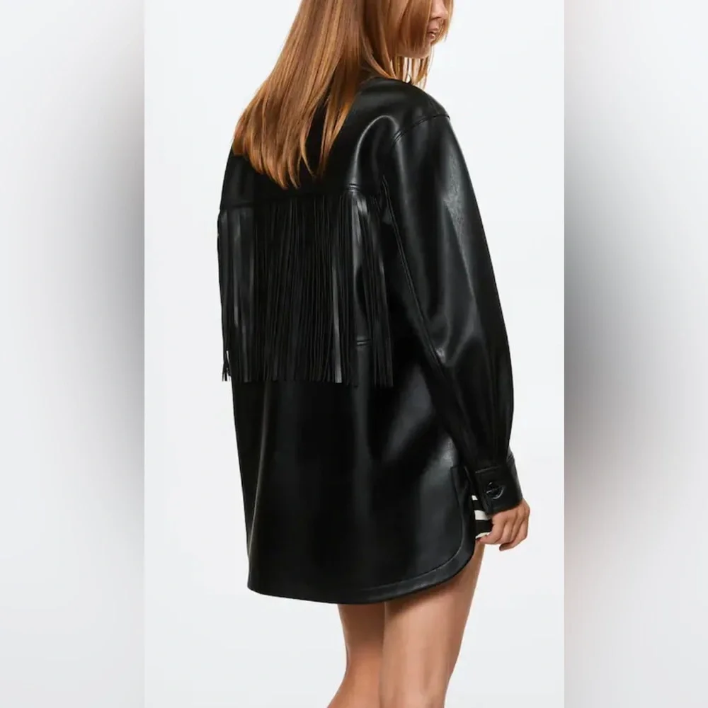 NWT Women's MANGO Faux Leather -effect fringed Jacket- XS - Picture 4 of 7
